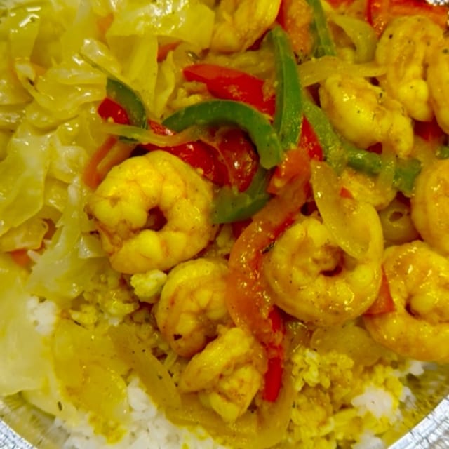 Curry Shrimp with White Rice.